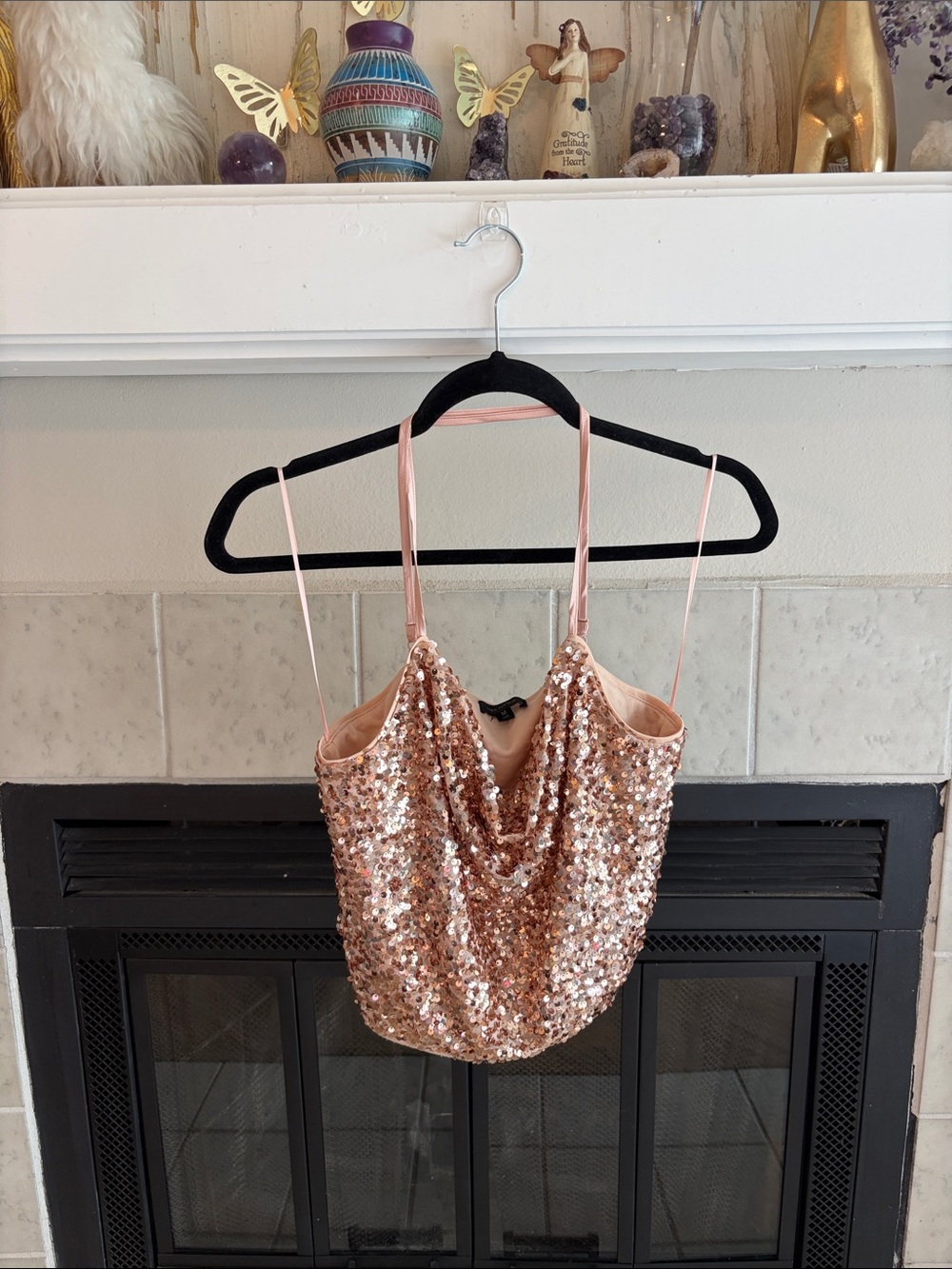 Miss Avenue Rose Gold Sequin Cowl Neck Crop Top